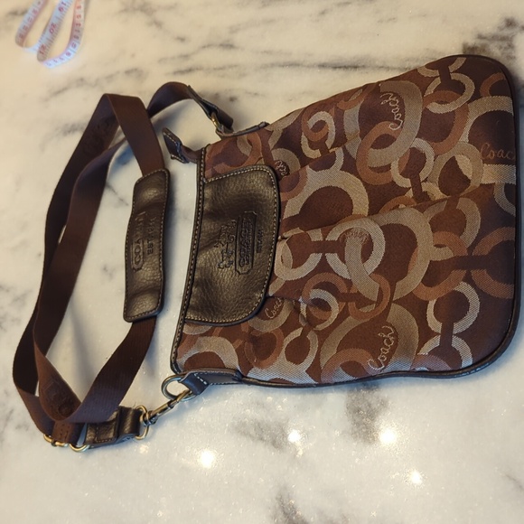 COACH Brown Sateen Madison Dotten OpArt Crossbody - Picture 3 of 10